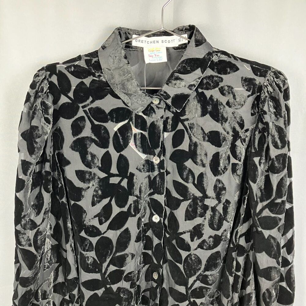 Gretchen Scott Sheer Velvet Burnout Blouse Women XL Designer Boho Whimisigoth - Picture 3 of 9